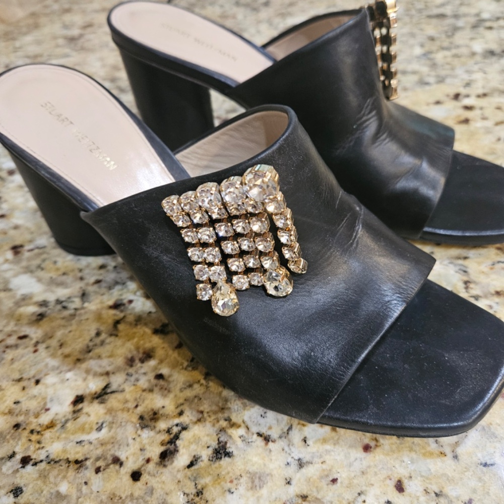 Stuart Weitzman Crystal Embellished Black Mule Slide size 40
